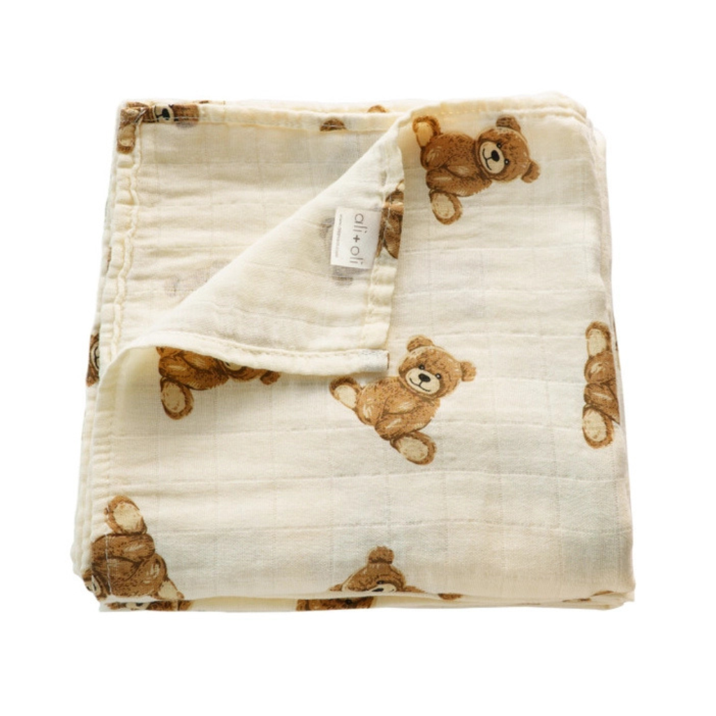 Teddy Bear Bamboo Muslin Swaddle Blanket