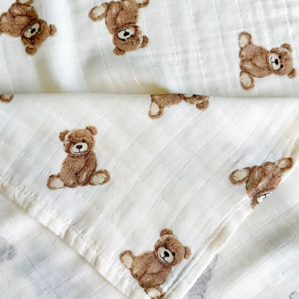 Teddy Bear Bamboo Muslin Swaddle Blanket