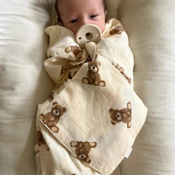 Teddy Bear Bamboo Muslin Pacifier Blanket Holder