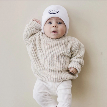 White Smiley Baby Beanie