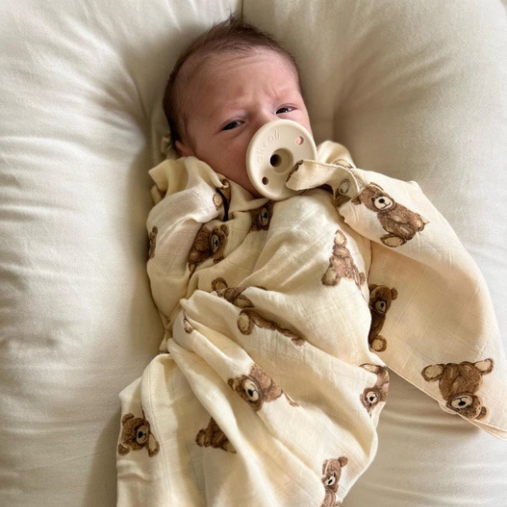 Teddy Bear Bamboo Muslin Pacifier Blanket Holder