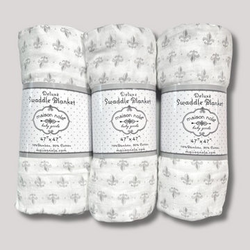 Fleur De Lis Grey Muslin Swaddle